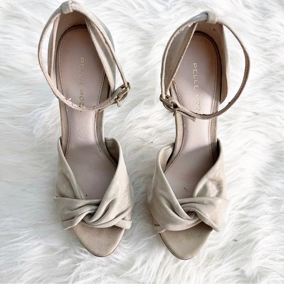 Pelle Moda Beige Knotted Ankle Strap Heels - Picture 1 of 8